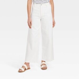 High-Rise Sailor Wide Leg Ankle Jeans - Cotton denim - relaxed fit (white)